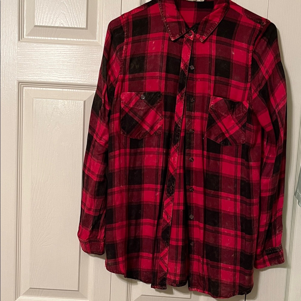 Mystree Red and Black Plaid Button-Up Shirt/tunic